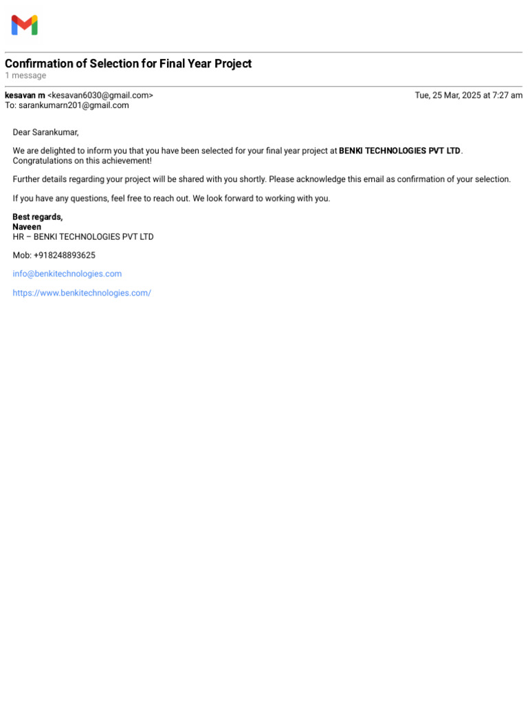 Final Year Project Selection Confirmation | PDF