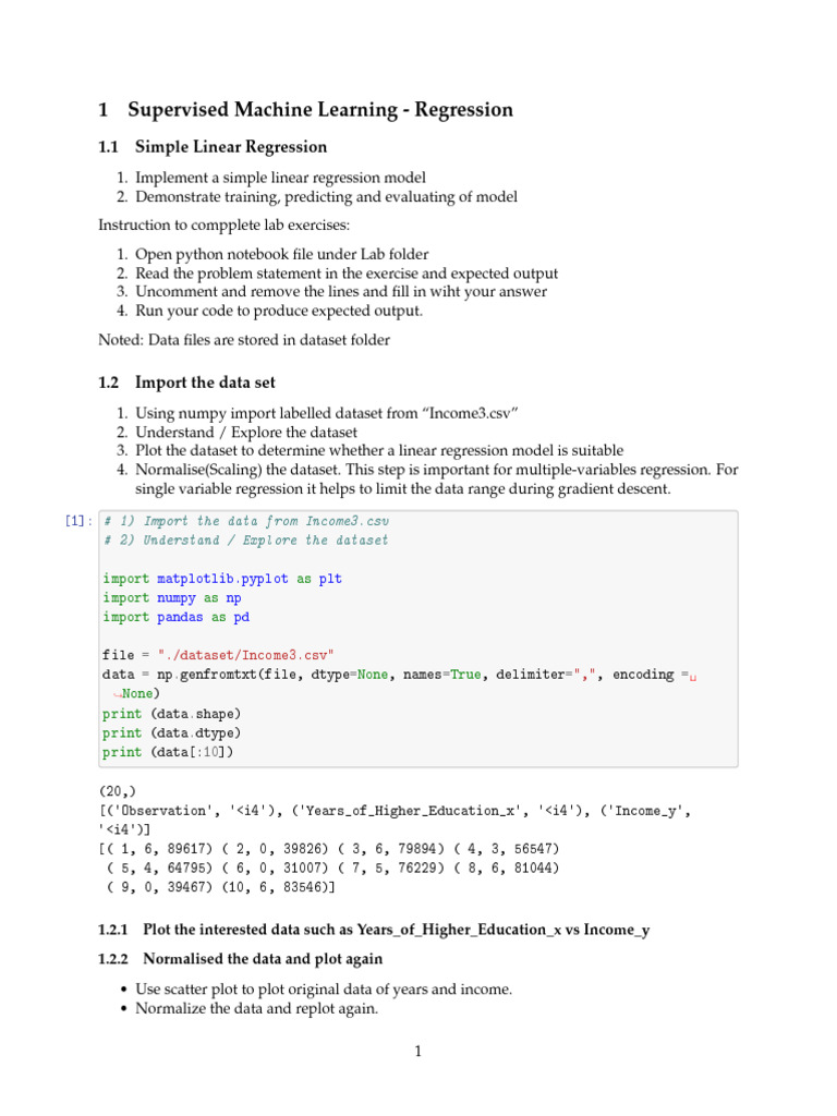 Supervised Machine Learning: Regression Lab | PDF | Regression Analysis ...