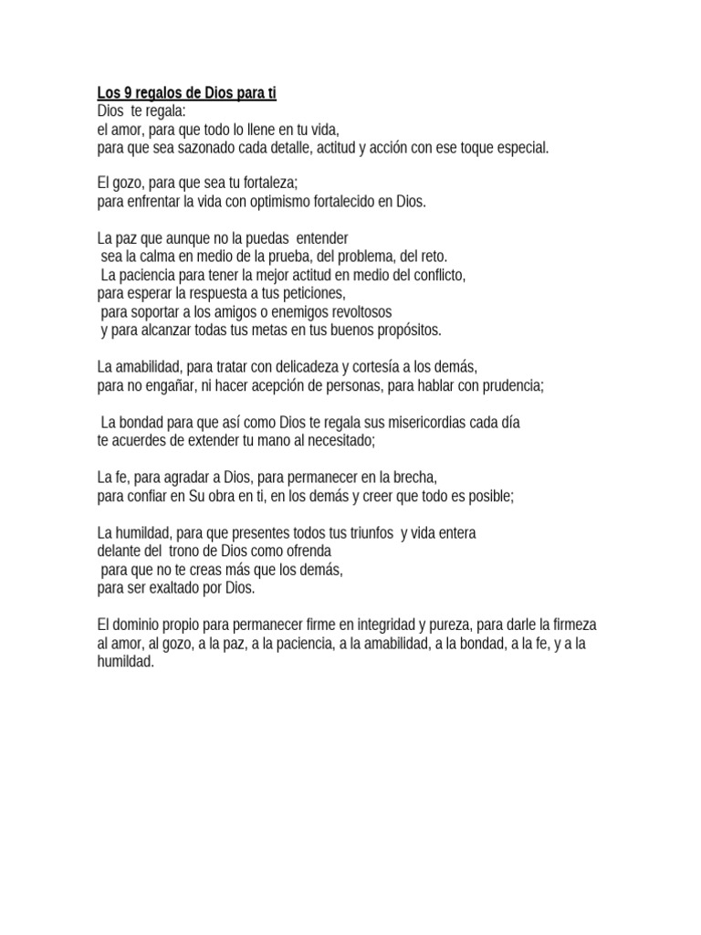 Los 9 Regalos de Dios para Ti | PDF