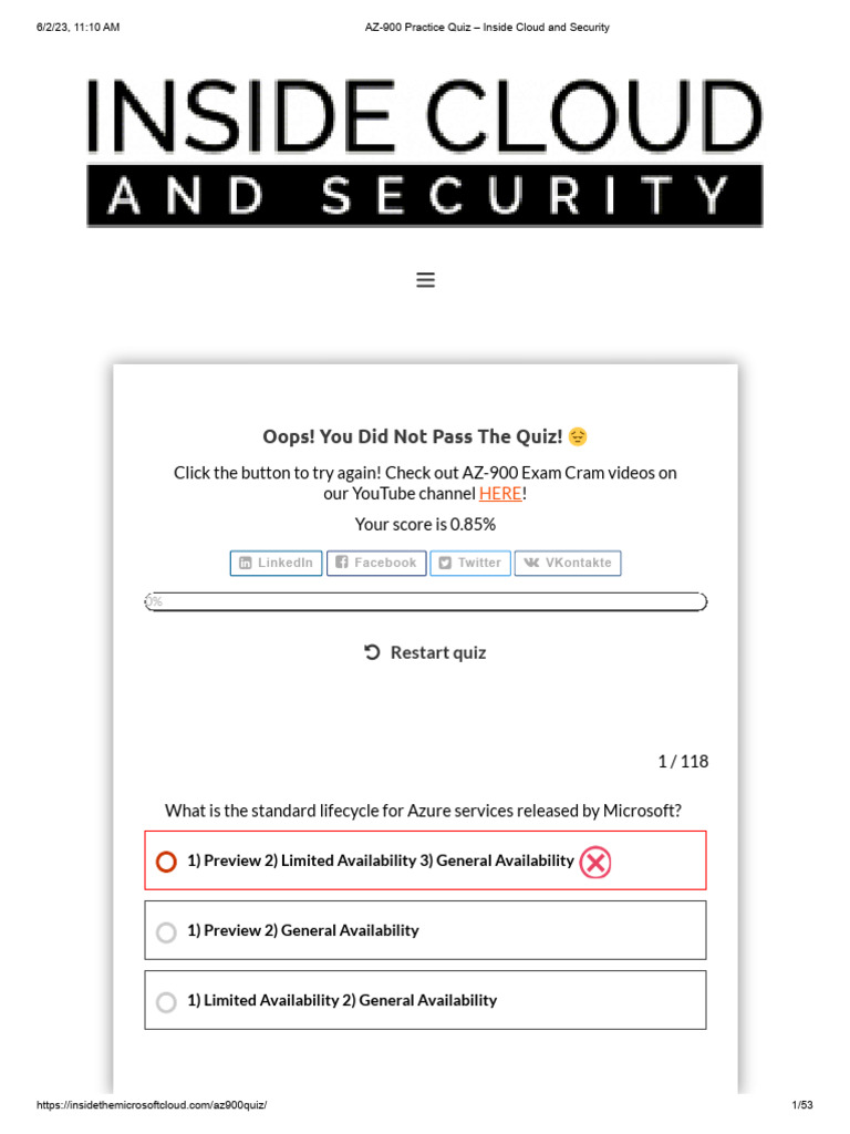 AZ-900 Practice Quiz Overview | PDF | Microsoft Azure | Cloud Computing