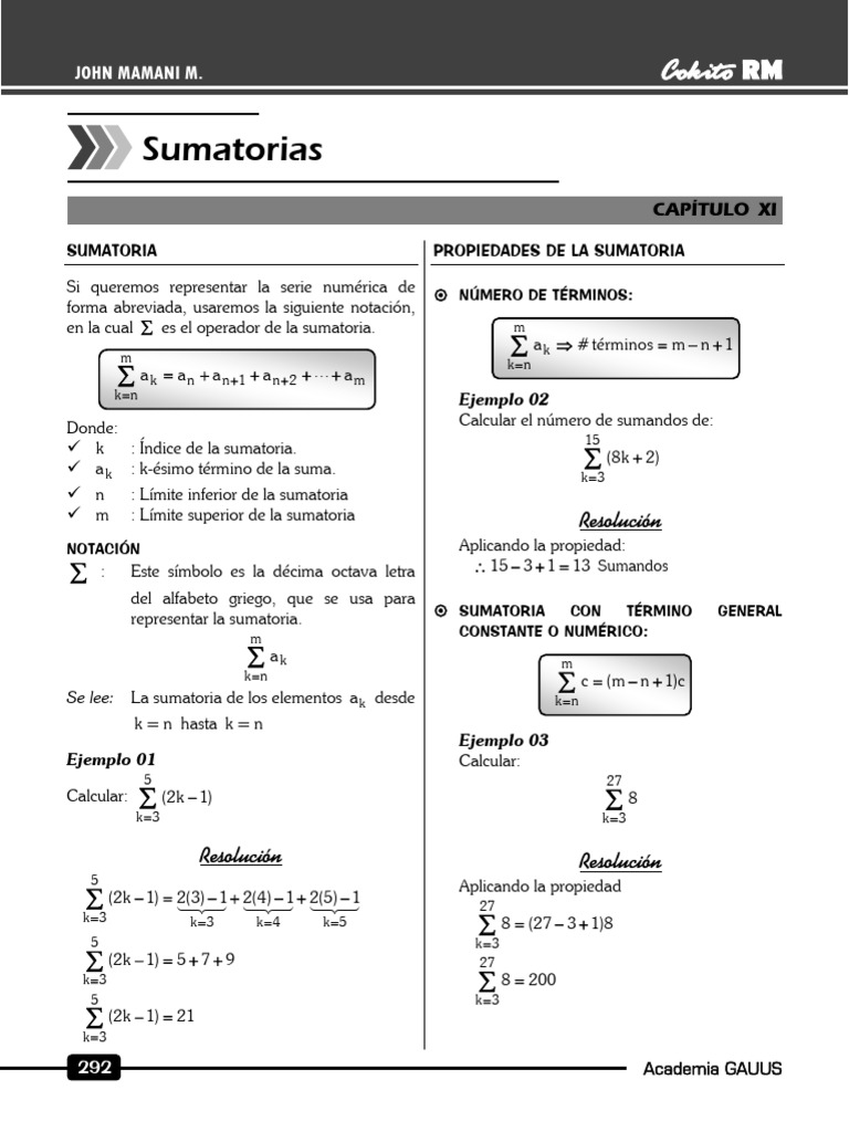 Propiedades y Ejemplos de Sumatorias | PDF | Suma | Entero