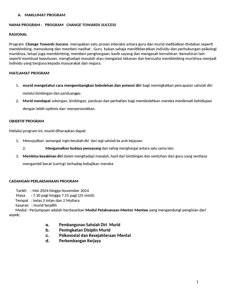 Program Change Towards Success 2024 | PDF