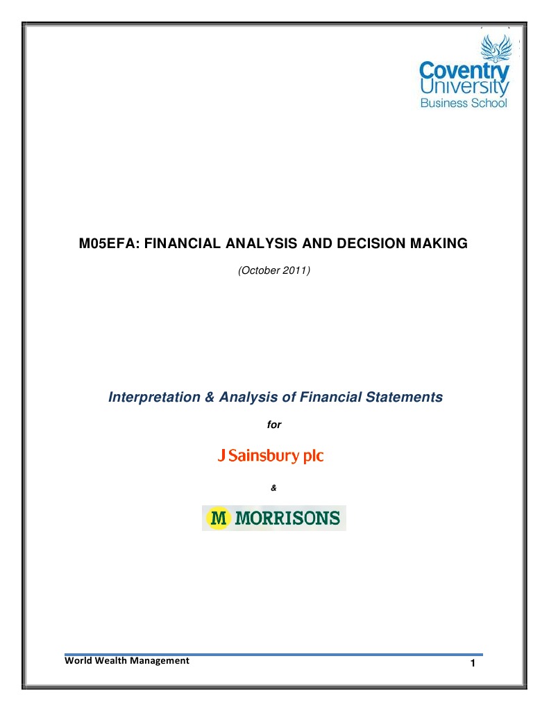 Sainsbury's and Morrisons Financial Analysis and Comparisons PDF