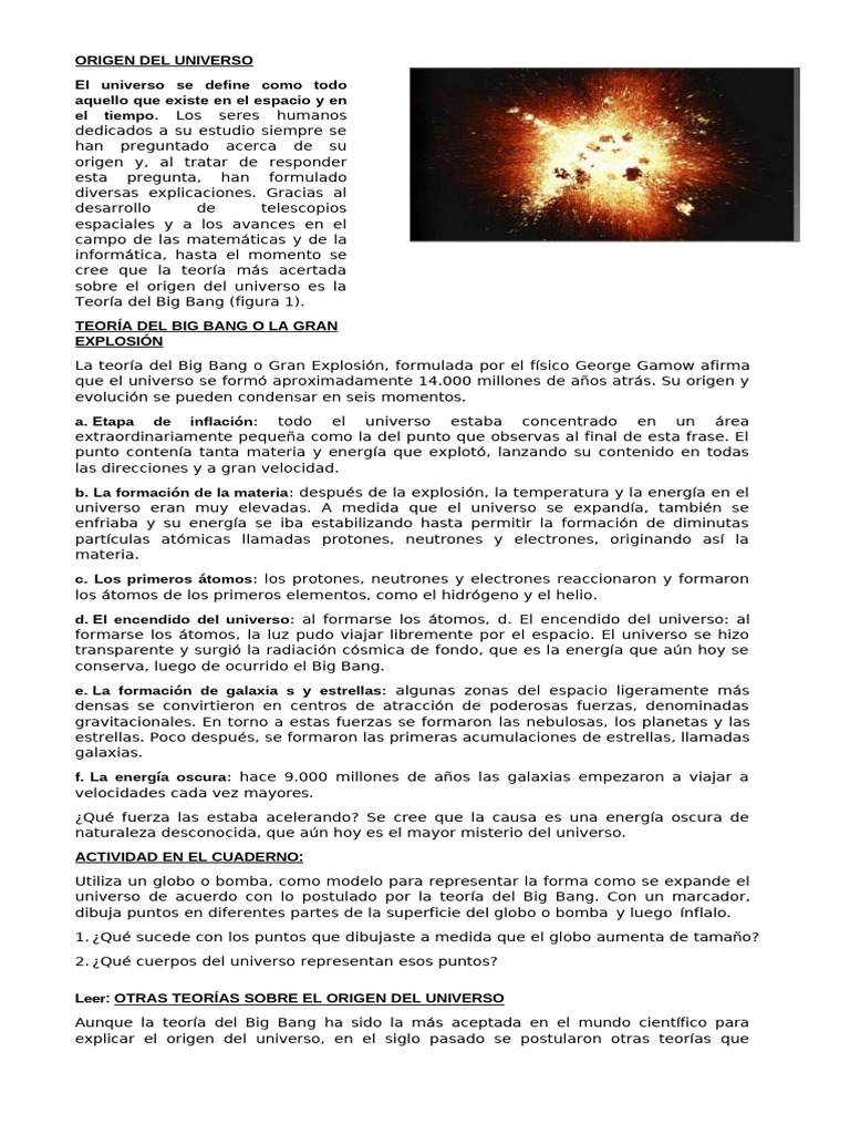 Origen del Universo y Teorías Principales | PDF | Universo | Big Bang