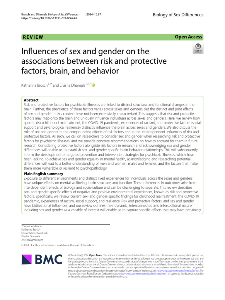 Influences of Sex and Gender On The Associations Between Risk and ...