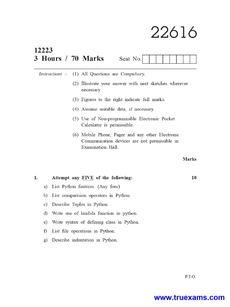 Python Exam Questions and Guidelines | PDF | Python (Programming ...
