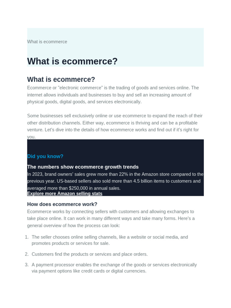 Understanding Ecommerce Basics and Benefits | PDF | E Commerce | Sales
