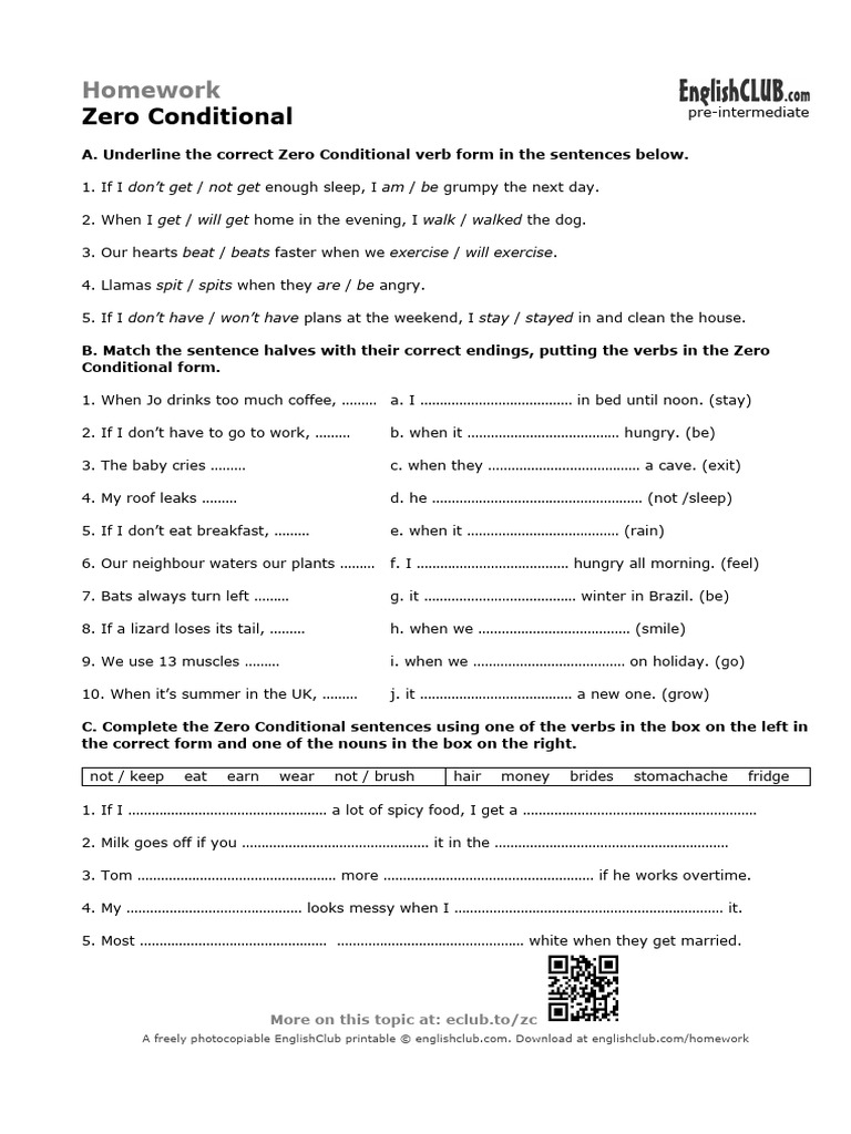 Zero Conditional Homework Activity | PDF | Clause | Linguistics