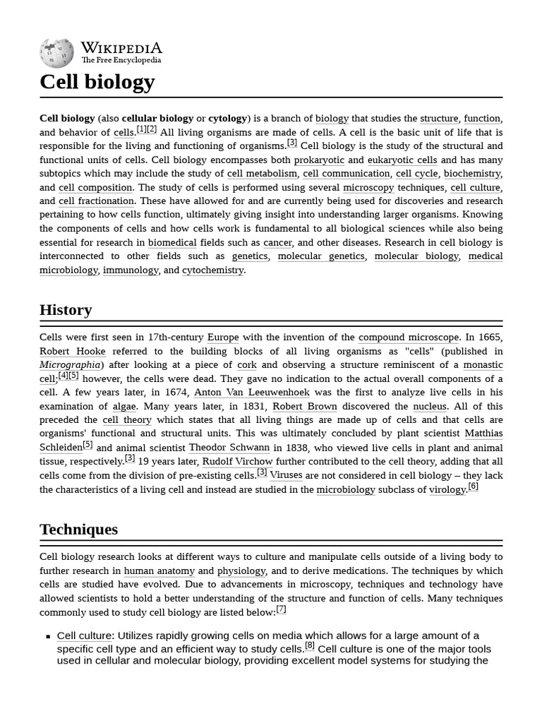 Overview of Cell Biology Essentials | PDF | Cell Biology | Cell Cycle