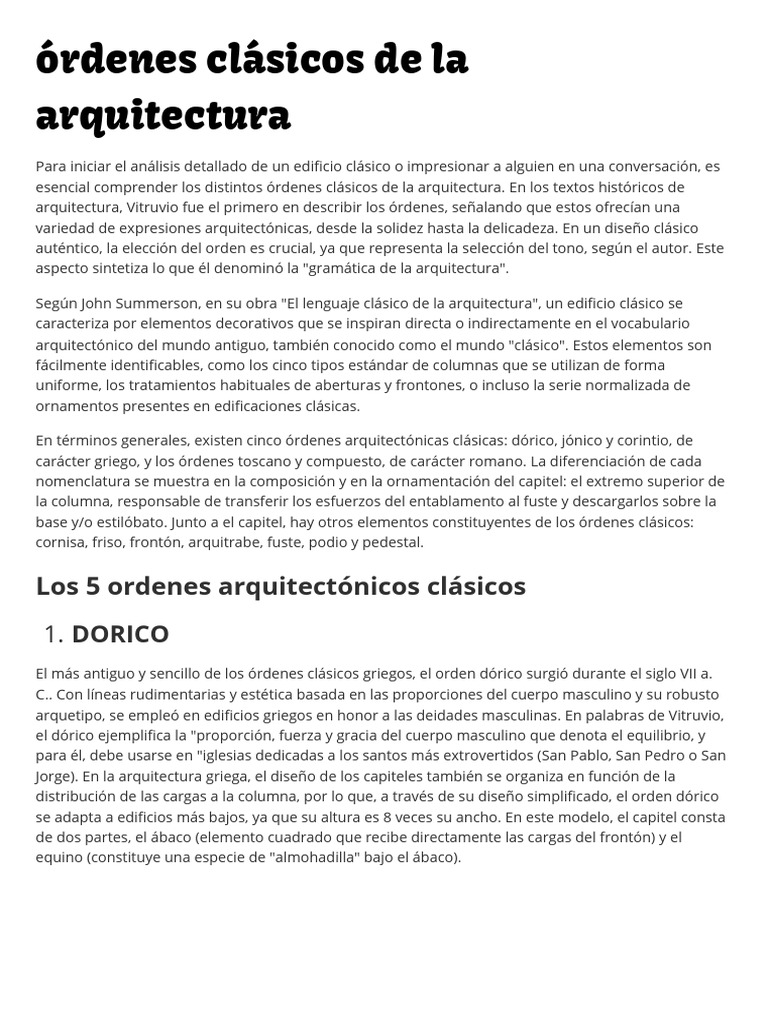Cinco Órdenes Clásicos de la Arquitectura | PDF | Columna | Diseño ...