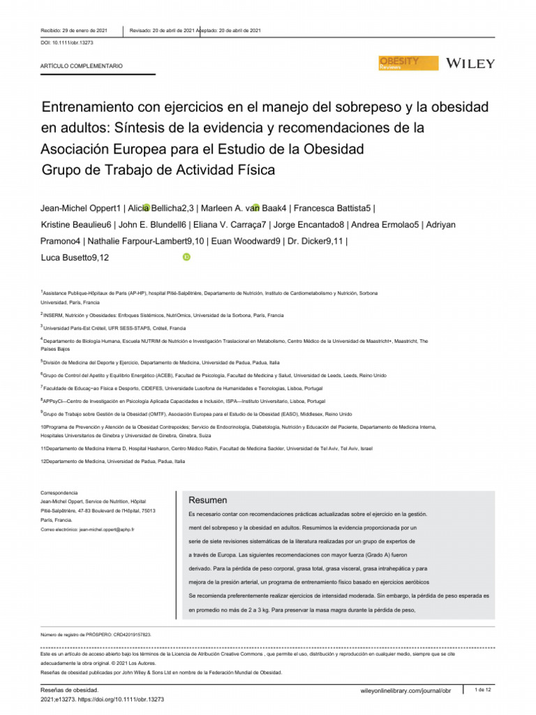 Ejercicio en la gestión de obesidad | PDF | Obesidad | Pérdida de peso