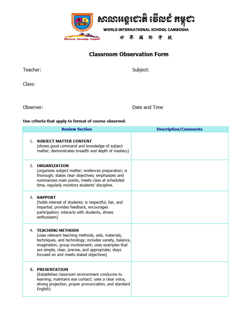 Classroom Observation Form. | PDF | Teaching Method | Classroom