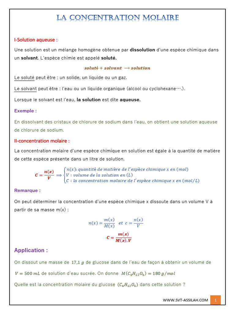 Concentration molaire et dilution en solutions | PDF | Solvant ...