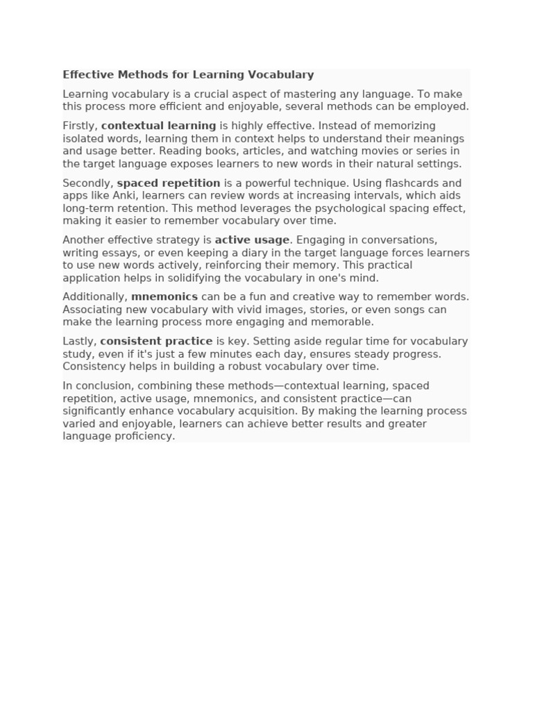 Effective Methods For Learning Vocabulary | PDF