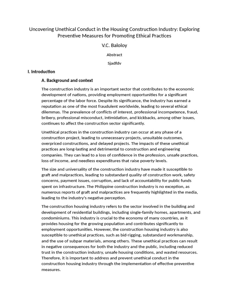 Unethical Practices in Housing Construction | PDF | Political ...