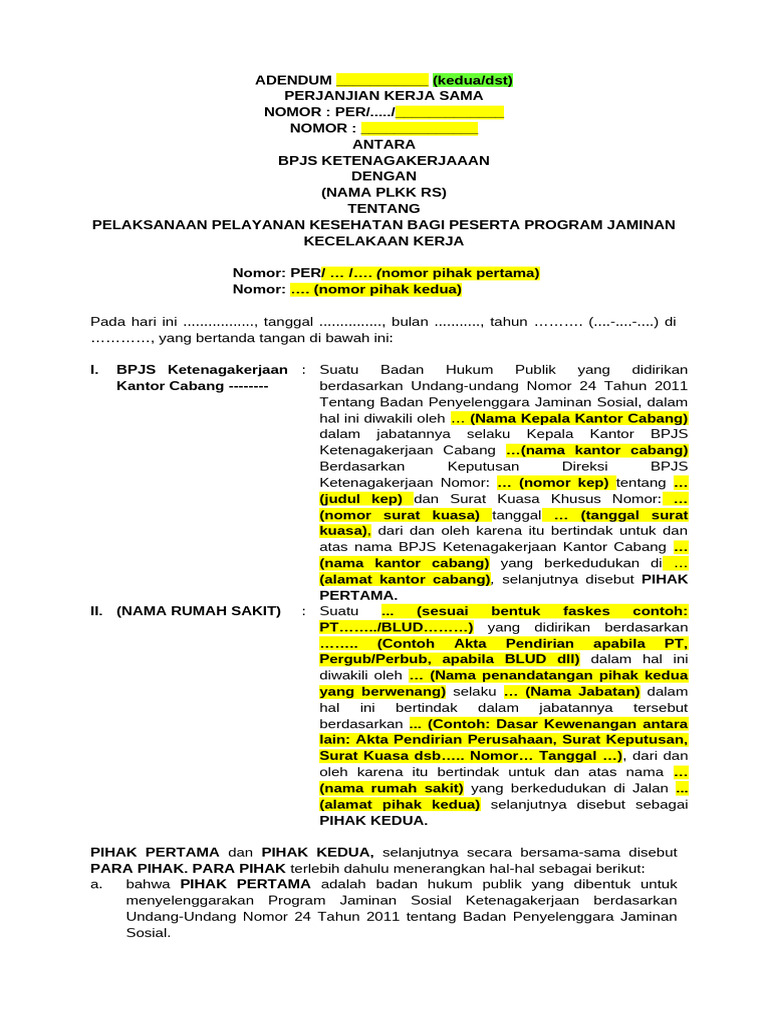 Adendum PKS Pelayanan Kesehatan BPJS | PDF