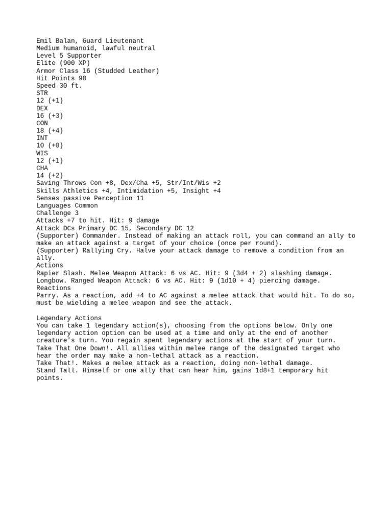 Emil Balan: Guard Lieutenant Stats | PDF