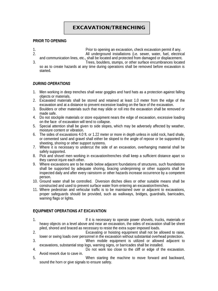 Excavation Safety Guidelines and Procedures | PDF | Deep Foundation ...
