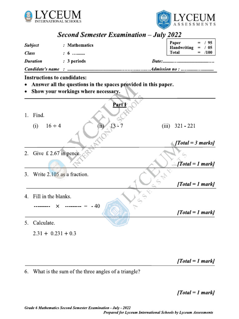 Grade 6 Mathematics | PDF