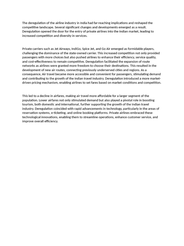 Impact of Airline Deregulation in India | PDF