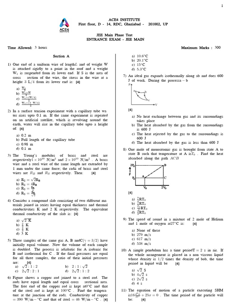JEE Main Physics Exam Practice Questions | PDF | Ellipse | Mechanics