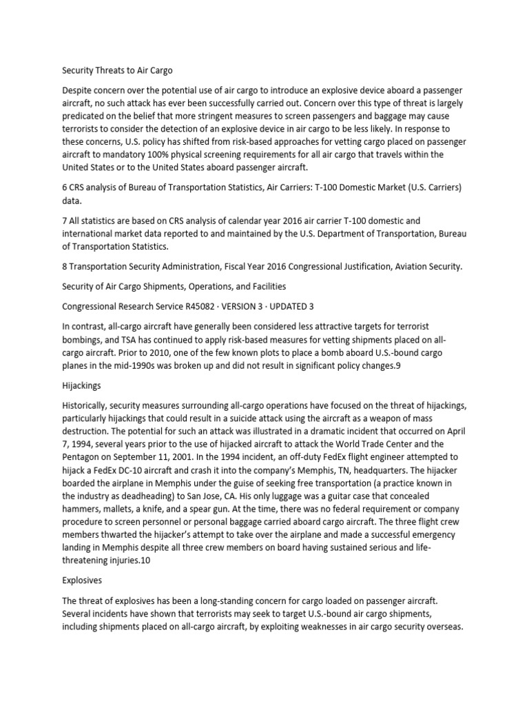 Air Cargo Security Threats Overview | PDF | Aircraft Hijackings | Crime ...