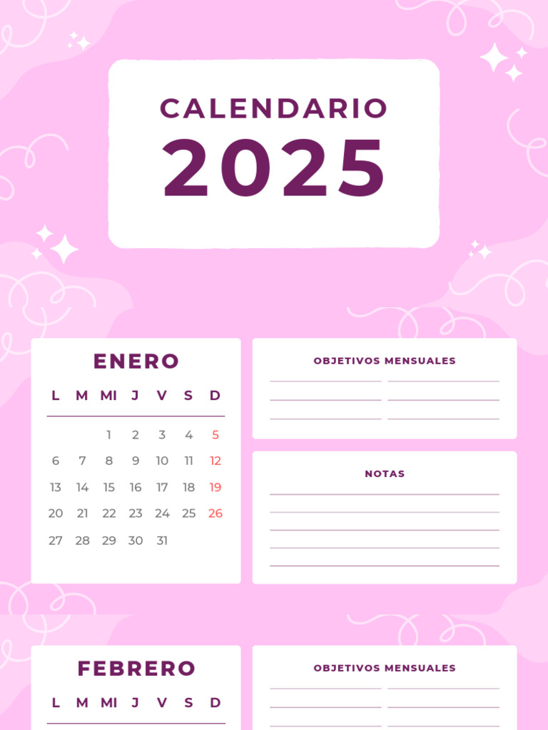 Calendario 2025 Orgánico Rosa Blanco PDF | PDF