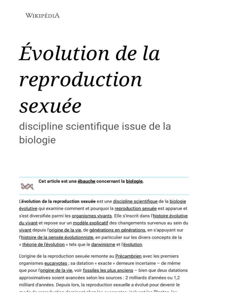 Évolution de la reproduction sexuée | PDF | Évolution | Biologie