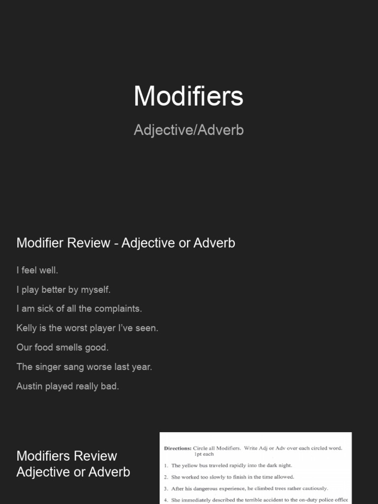 Adjective and Adverb Modifiers Review | PDF