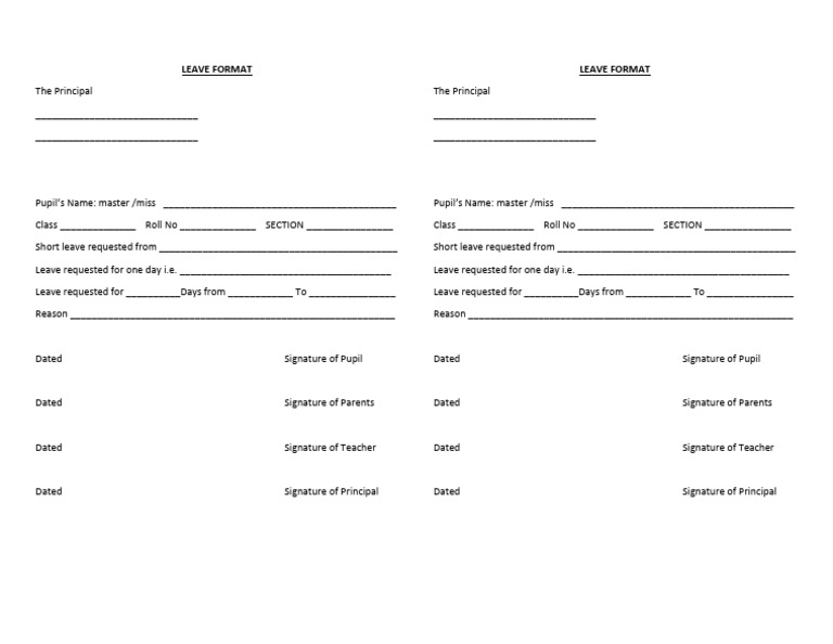 School Leave Application Format | PDF