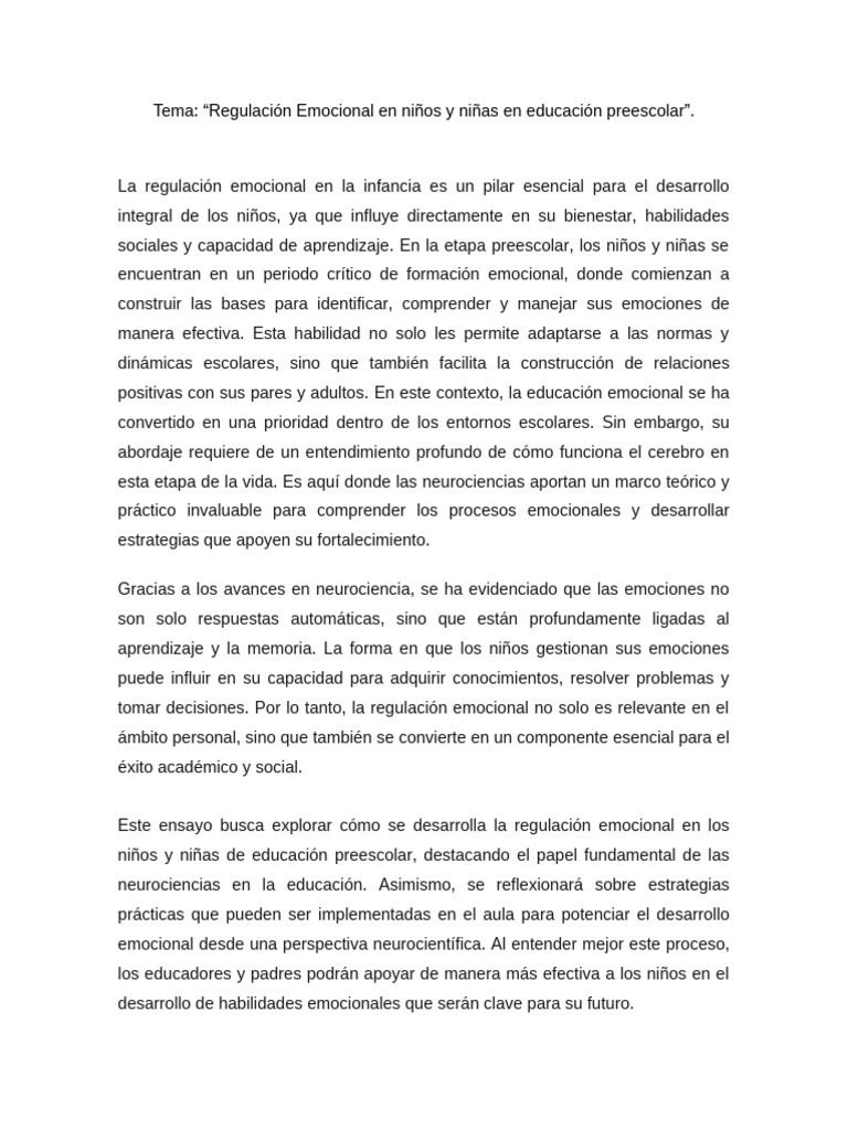 Regulación Emocional en Niños Preescolares | PDF | Las emociones ...