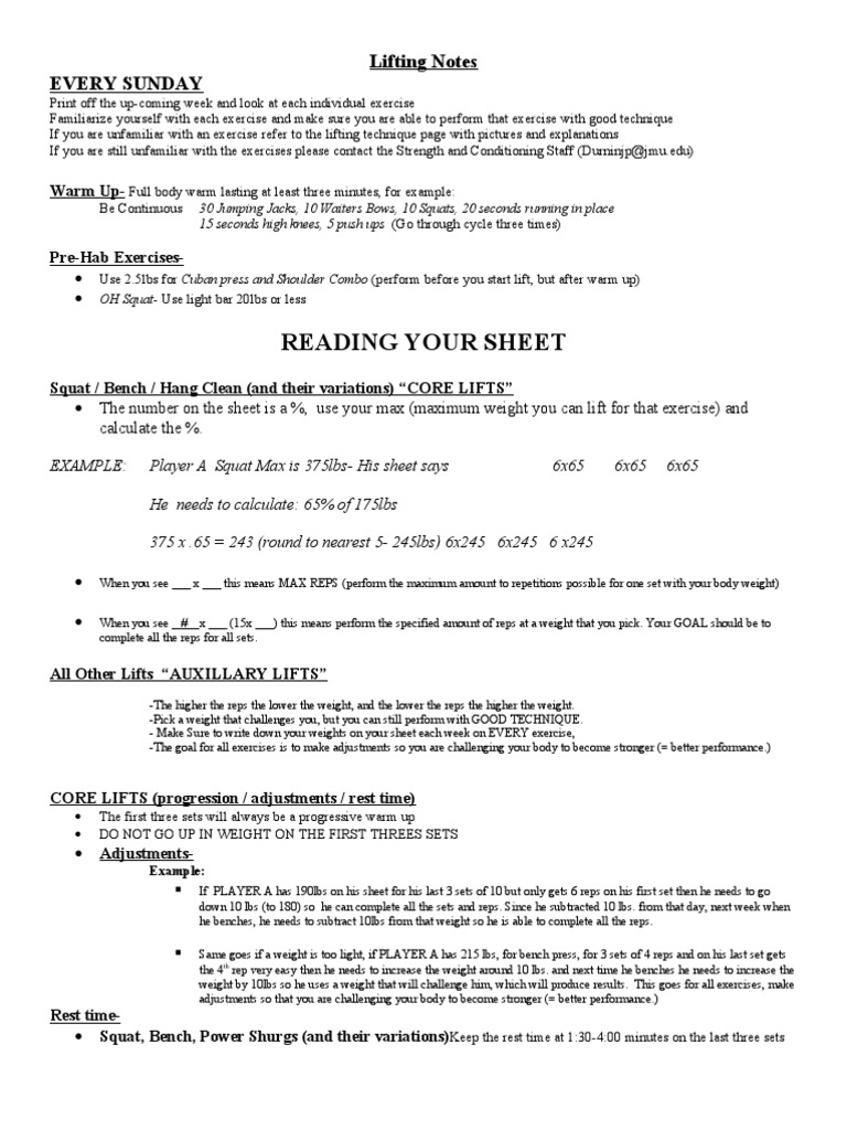 Weekly Lifting Technique Guide | PDF | Strength Training | Physical ...