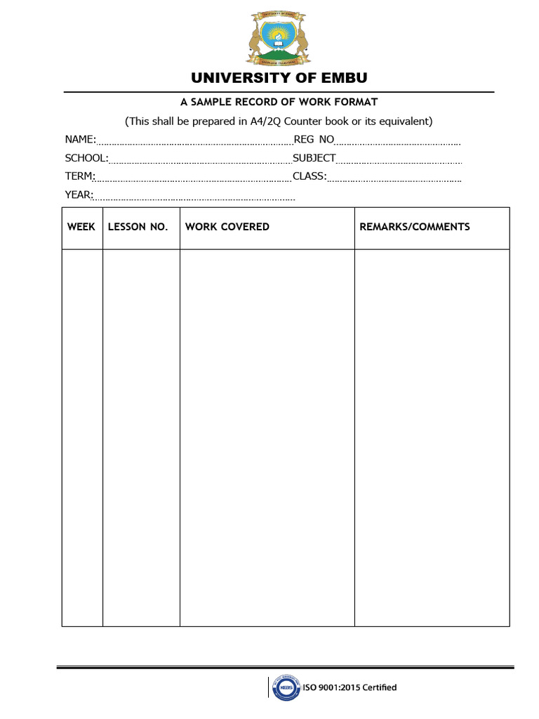 Sample Record of Work Format | PDF