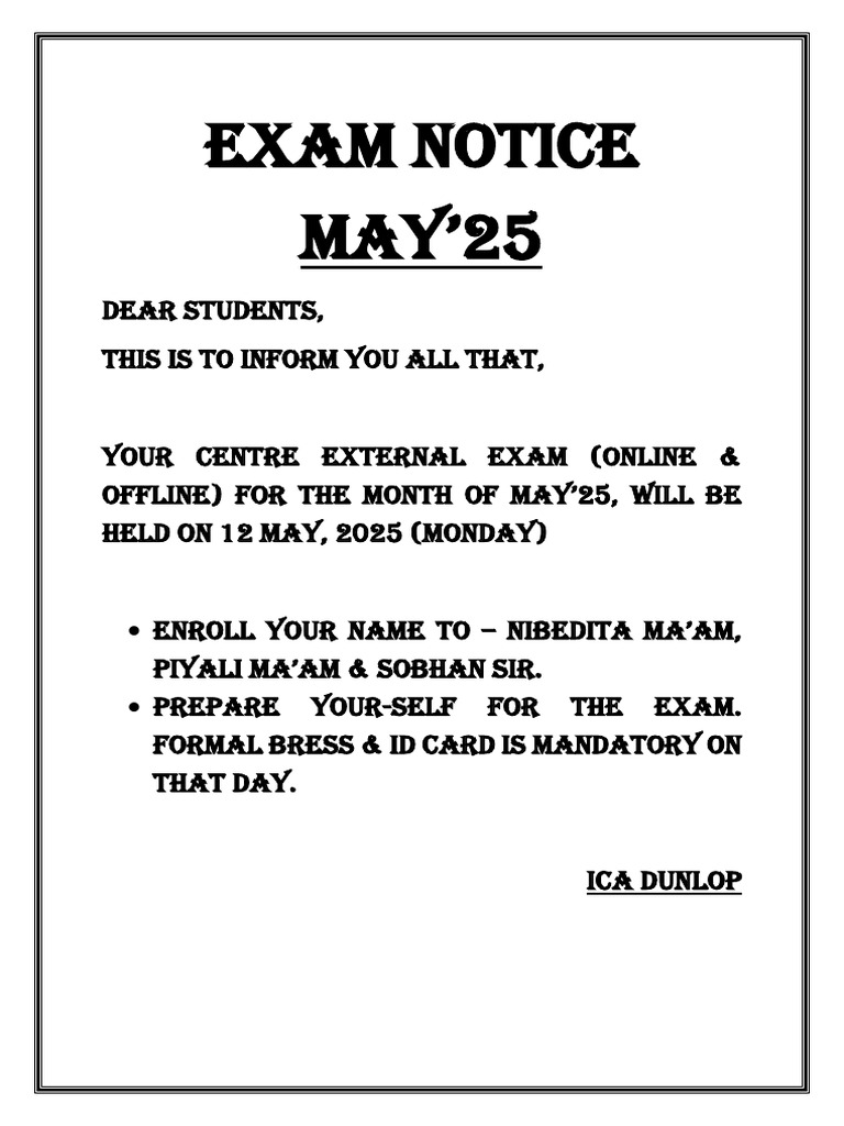 Exam Notice May 2025 | PDF