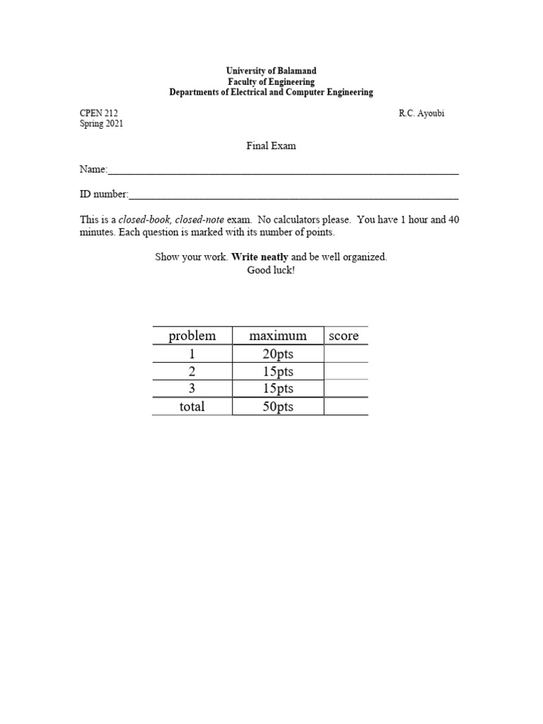 Engineering Final Exam: FSM Design | PDF | Computer Engineering ...