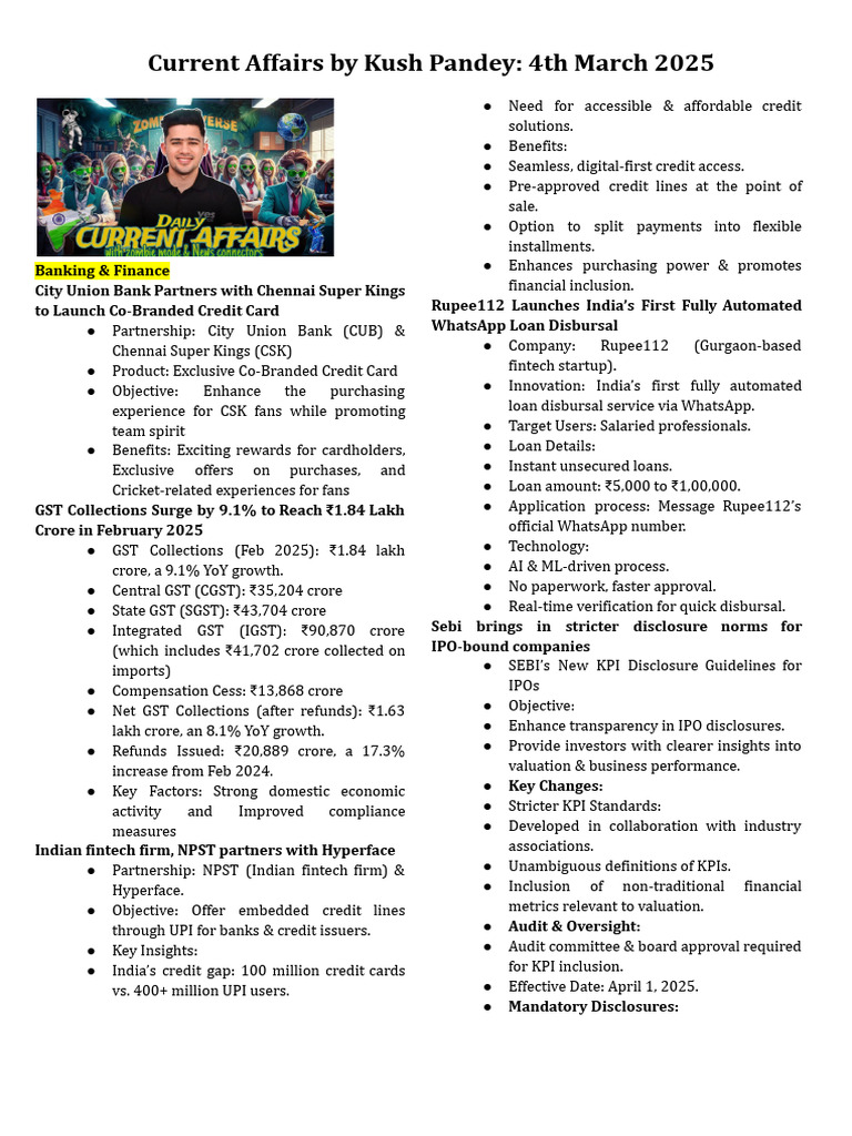 March 2025 Current Affairs Summary | PDF | Credit | Finance & Money ...