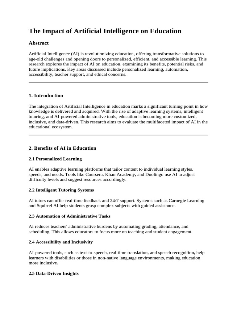 The Impact of Artificial Intelligence On Education | PDF | Artificial ...