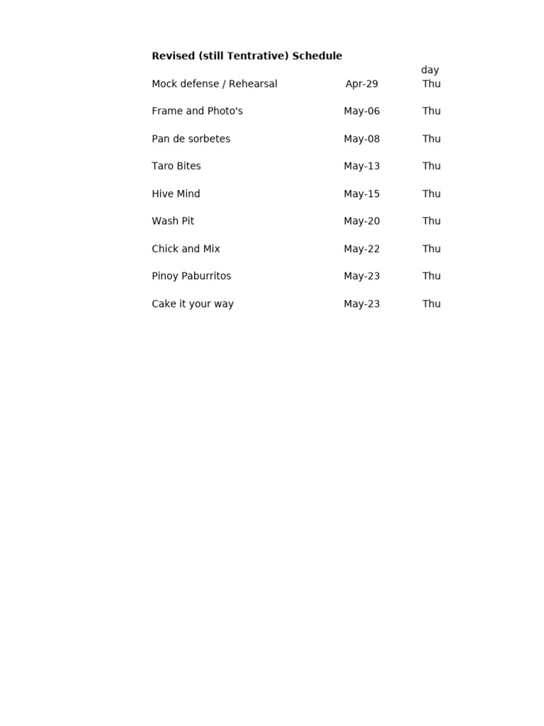 Revised Event Schedule Overview | PDF