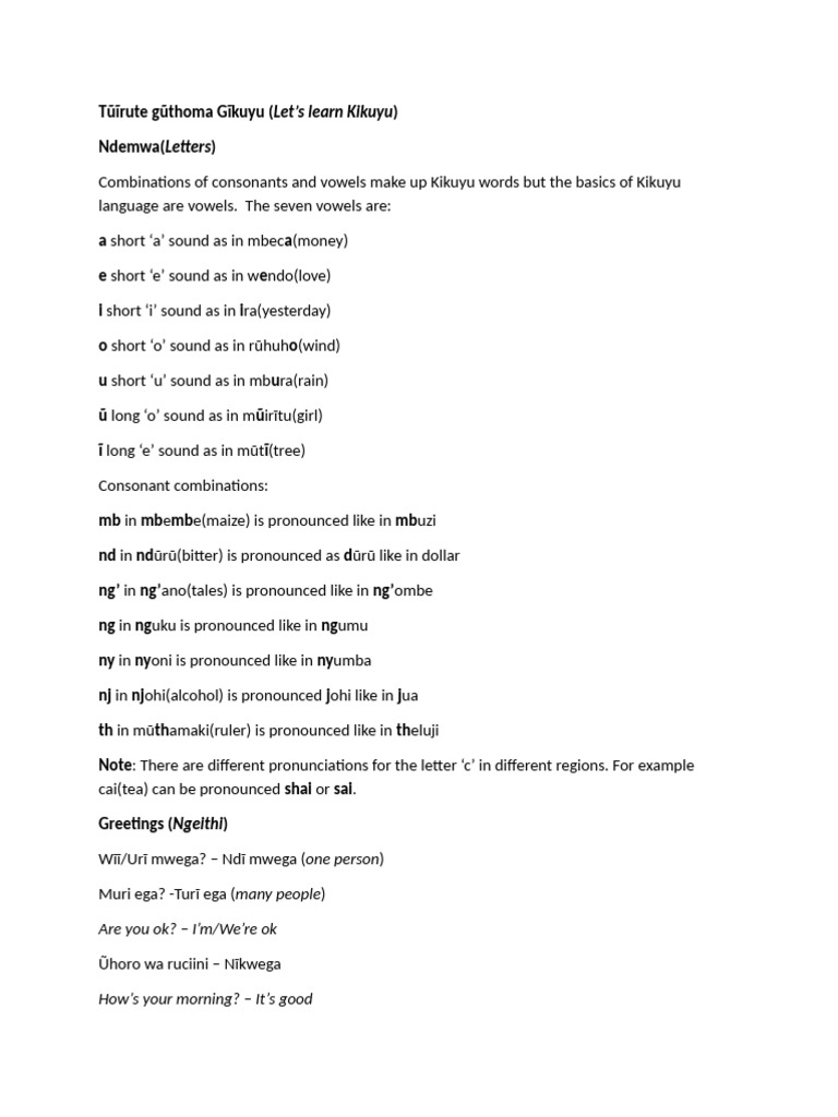 Learn Kikuyu Language Basics | PDF