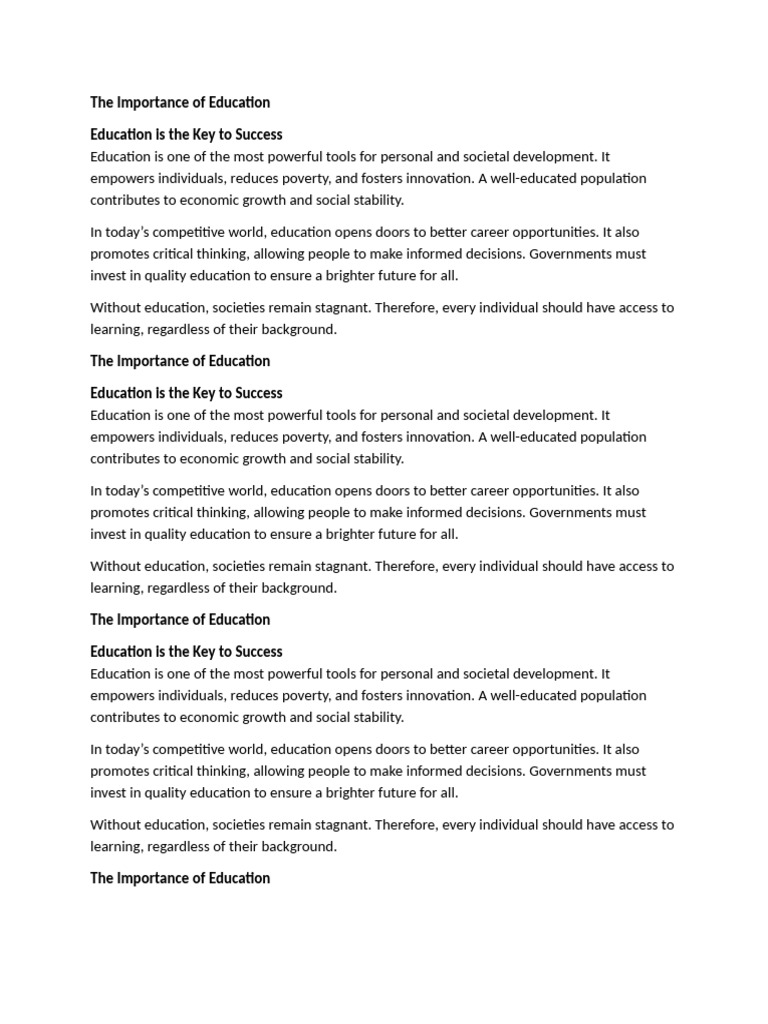 The Importance of Education | PDF | Innovation | Poverty