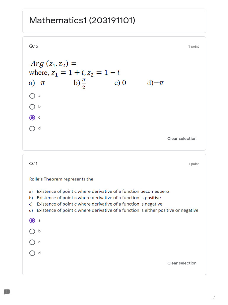 Mathematics Quiz Question Set | PDF