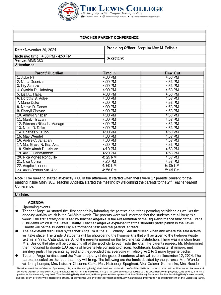 1st Quarter TPC Minutes | PDF | Confidentiality