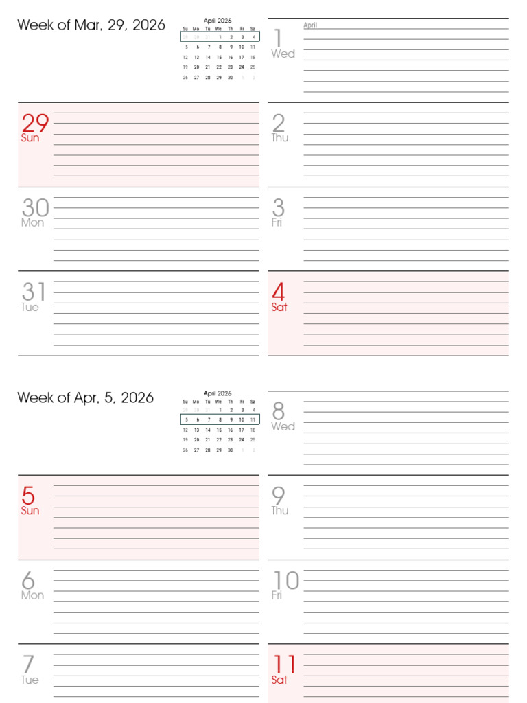 April 2026 Weekly Pdf