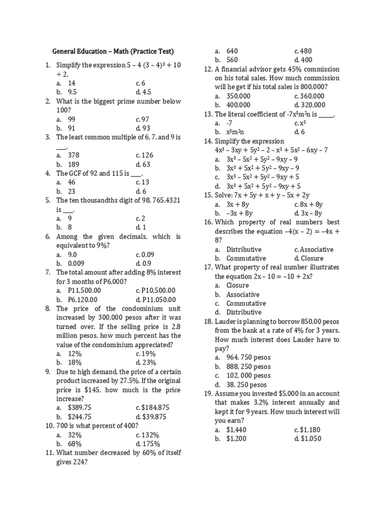 GEd Math Practice Test 2025 | PDF | Interest | Elementary Geometry
