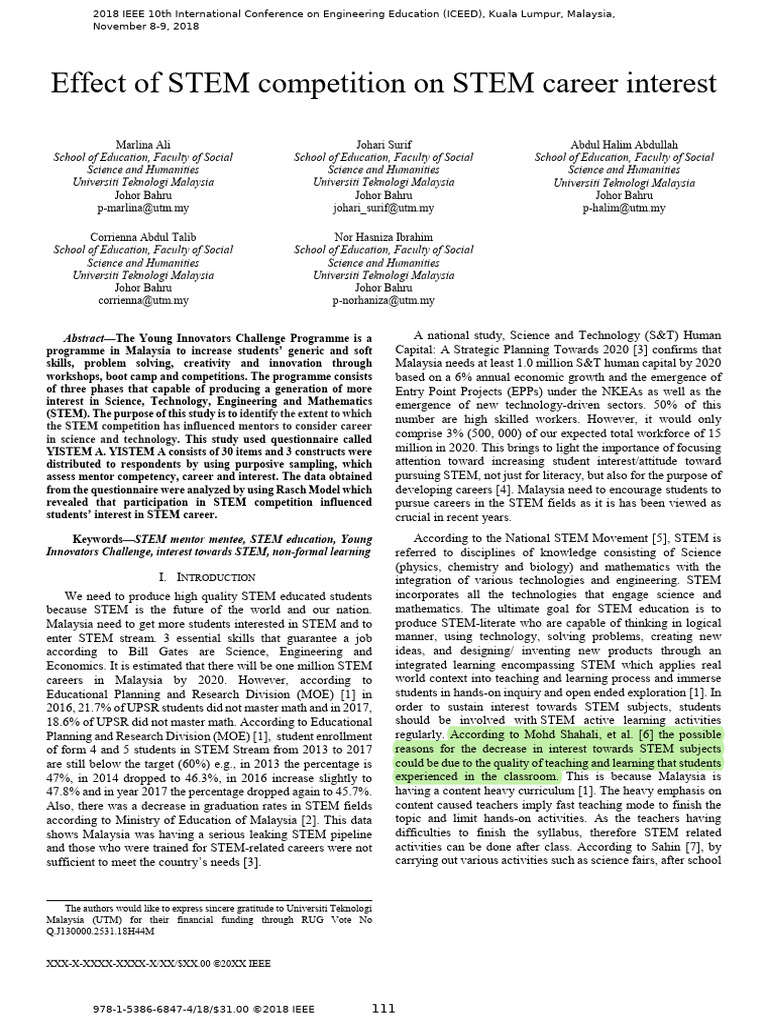 Impact of STEM Competitions on Careers | PDF | Science, Technology ...