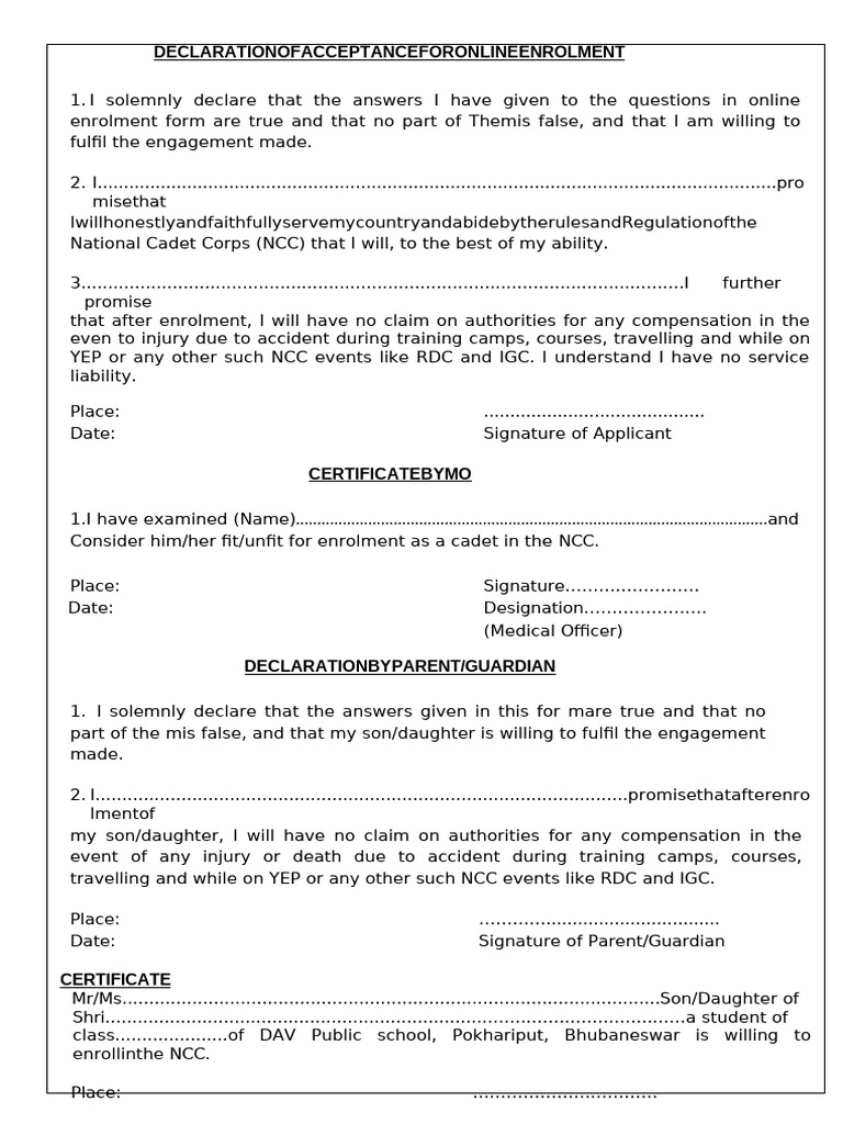 Final Online Enrolment Form | PDF | Military Education And Training ...