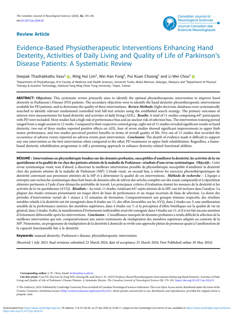 Evidence Based Physiotherapeutic Interventions Enhancing Hand Dexterity ...