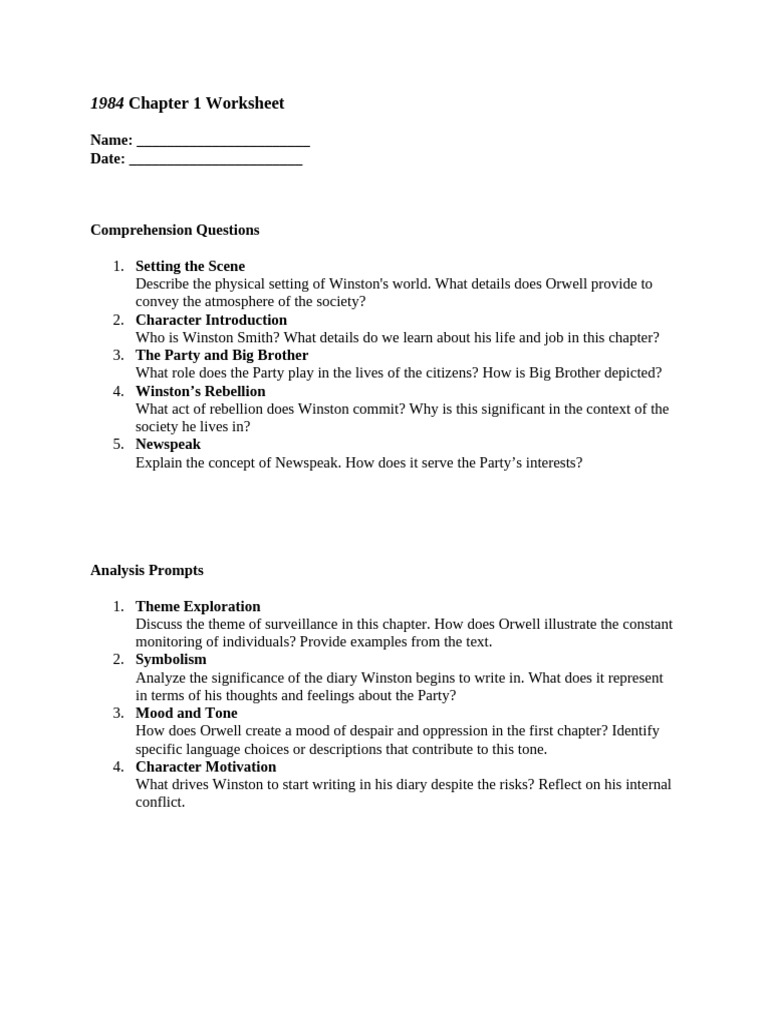 1984 Chapter 1 Worksheet | PDF