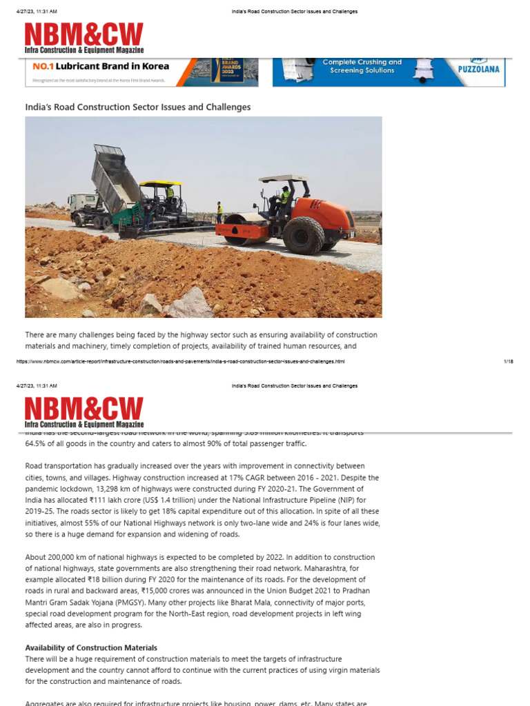 Challenges in India's Road Construction | PDF | Traffic Collision ...
