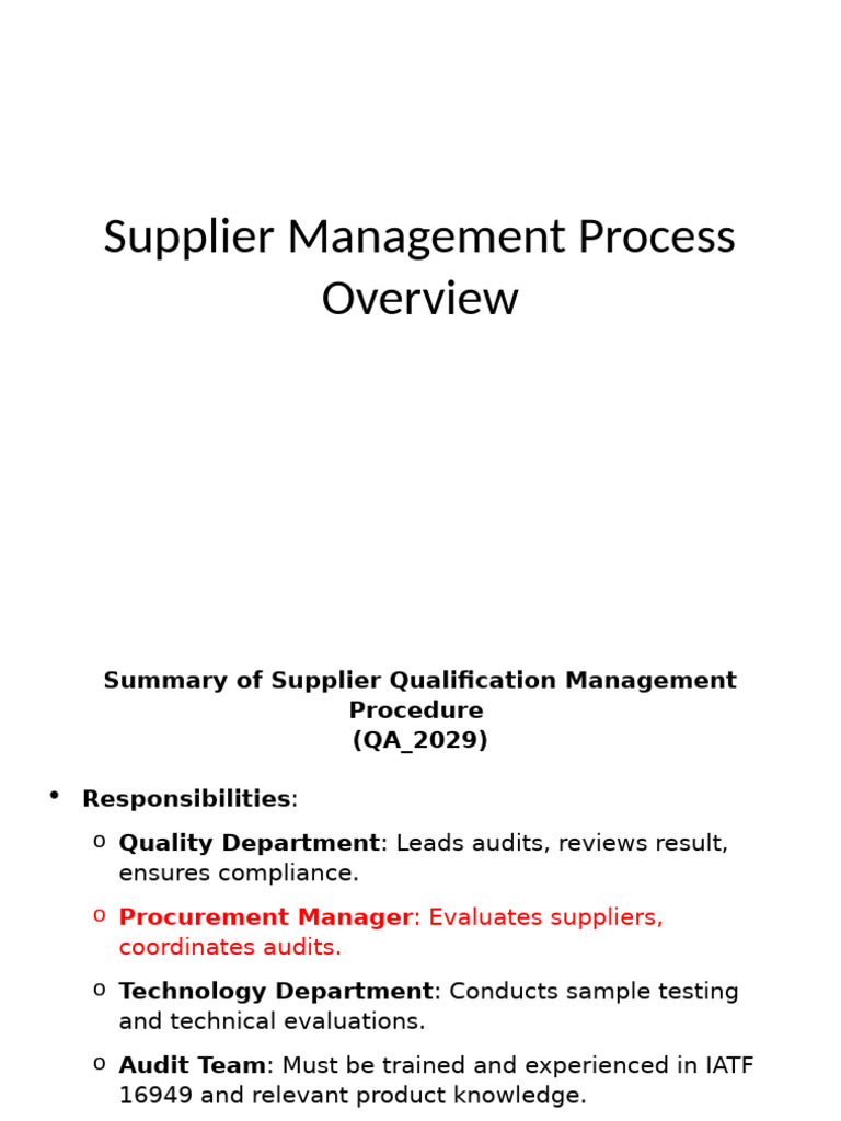 Supplier Qualification Management Process | PDF | Audit | Procurement